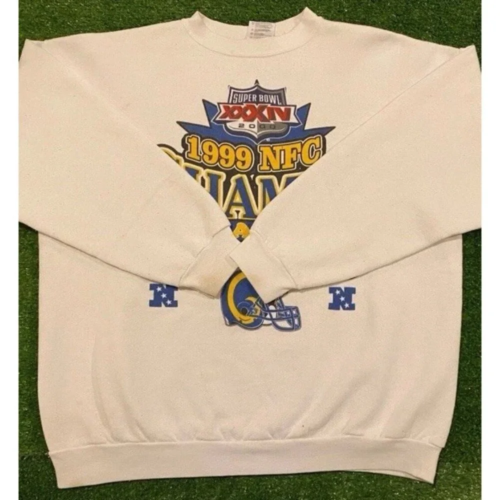 Vintage St Louis Rams sweatshirt mens large white blue crewneck super bowl NFL - Picture 2 of 13